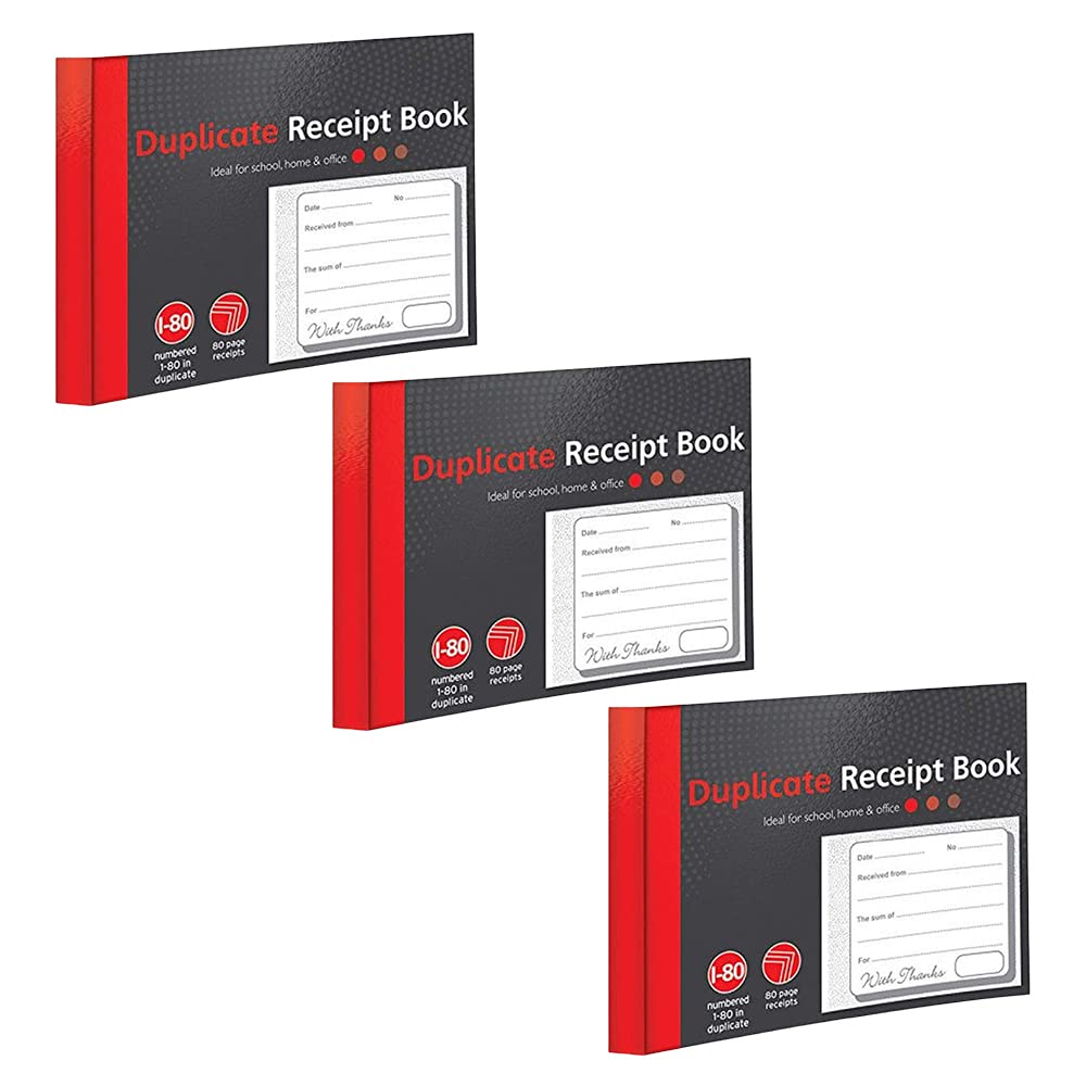 1ABOVE Duplicate Receipt Book - 3 Pack | Numbered 1-80 | Half Size (5"x4") 1