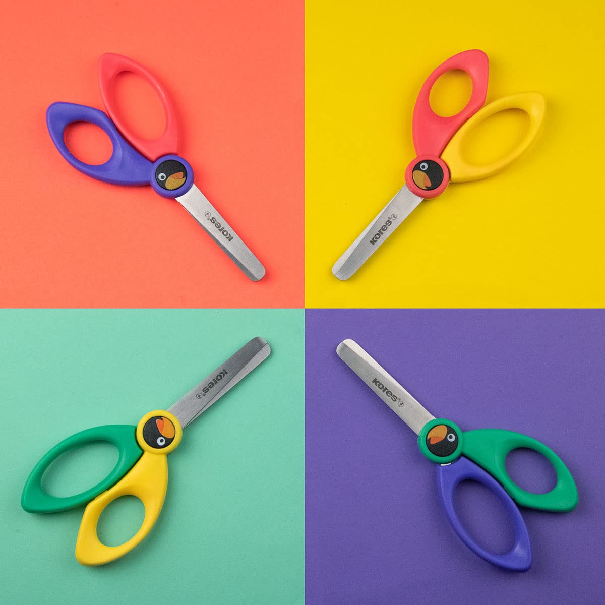 Kores Birdy Children Safety Scissors - Blunt Tip, Stainless Steel Blades, Assorted Colors | 125mm 5