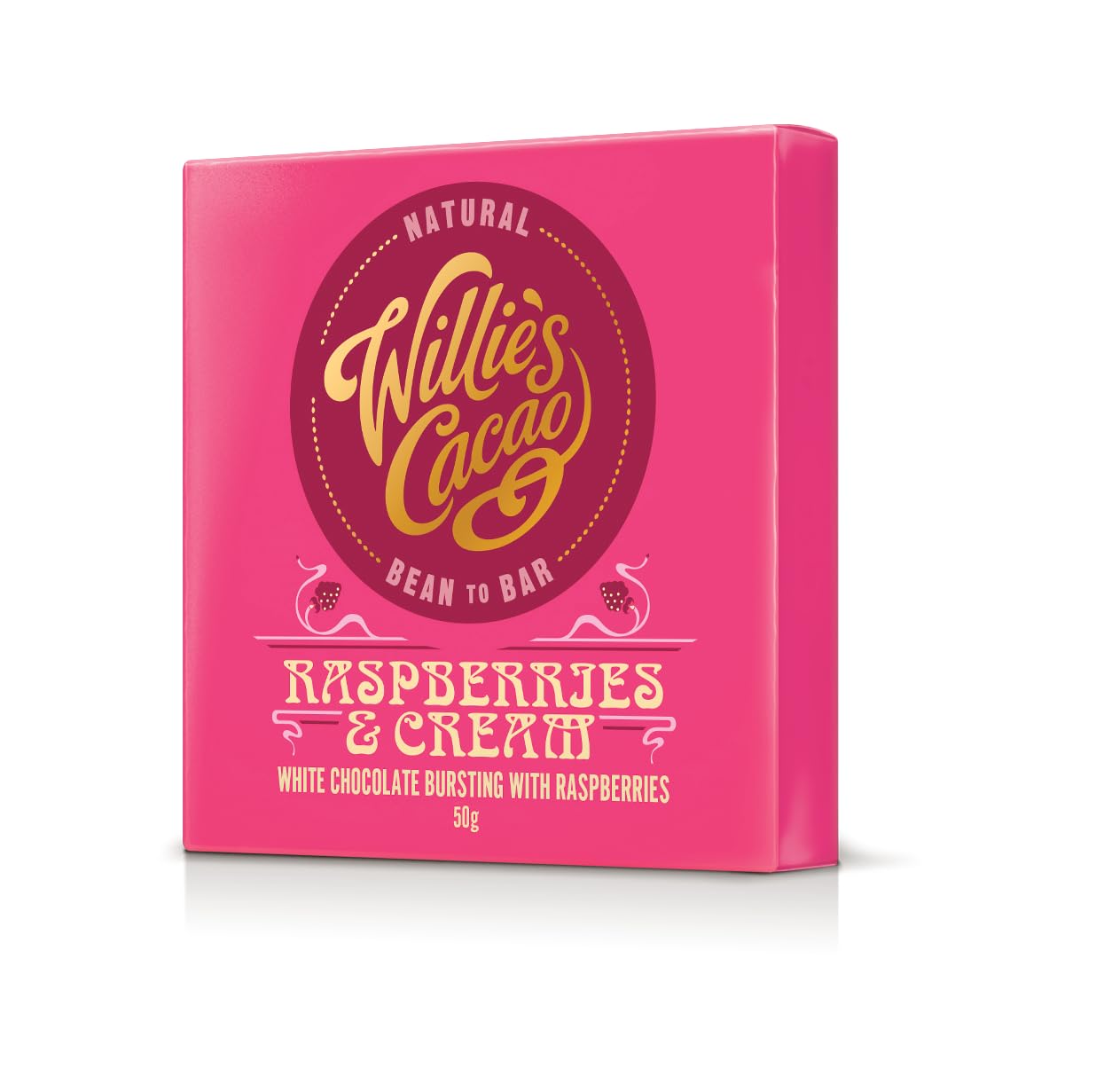 Willie's Cacao Bar - Raspberries and Cream, White Chocolate with Real Raspberries, 50g