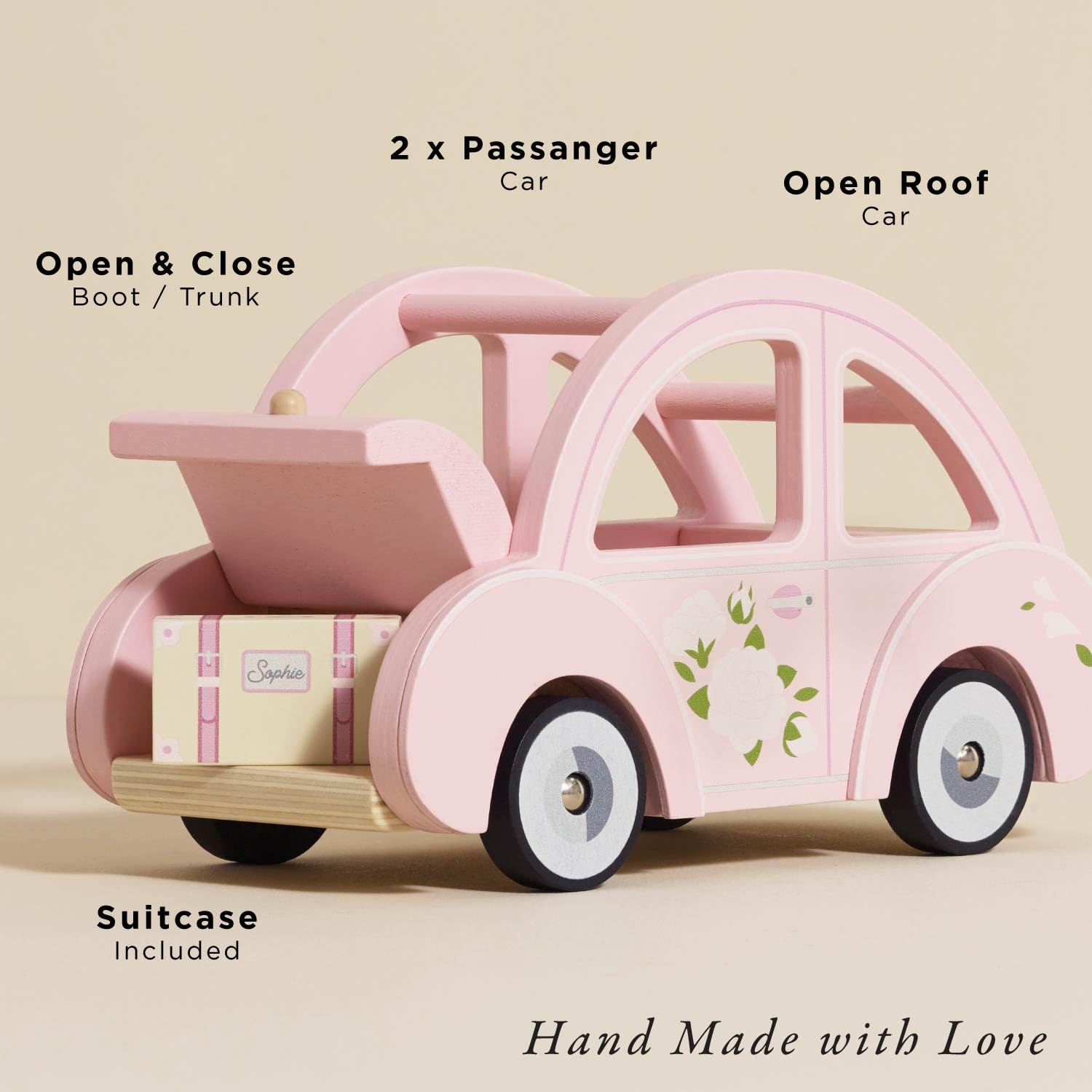 Le Toy Van Sophie's Car Play Set - Wooden Dollhouse Furniture | Pink, Ages 2+