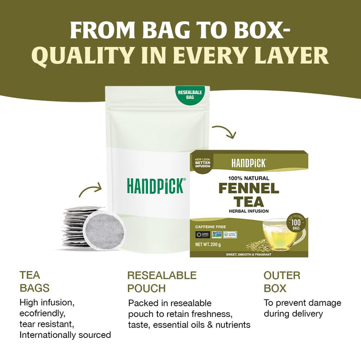 HANDPICK Fennel Tea (100 Eco Conscious Tea Bags) - Caffeine & Gluten Free