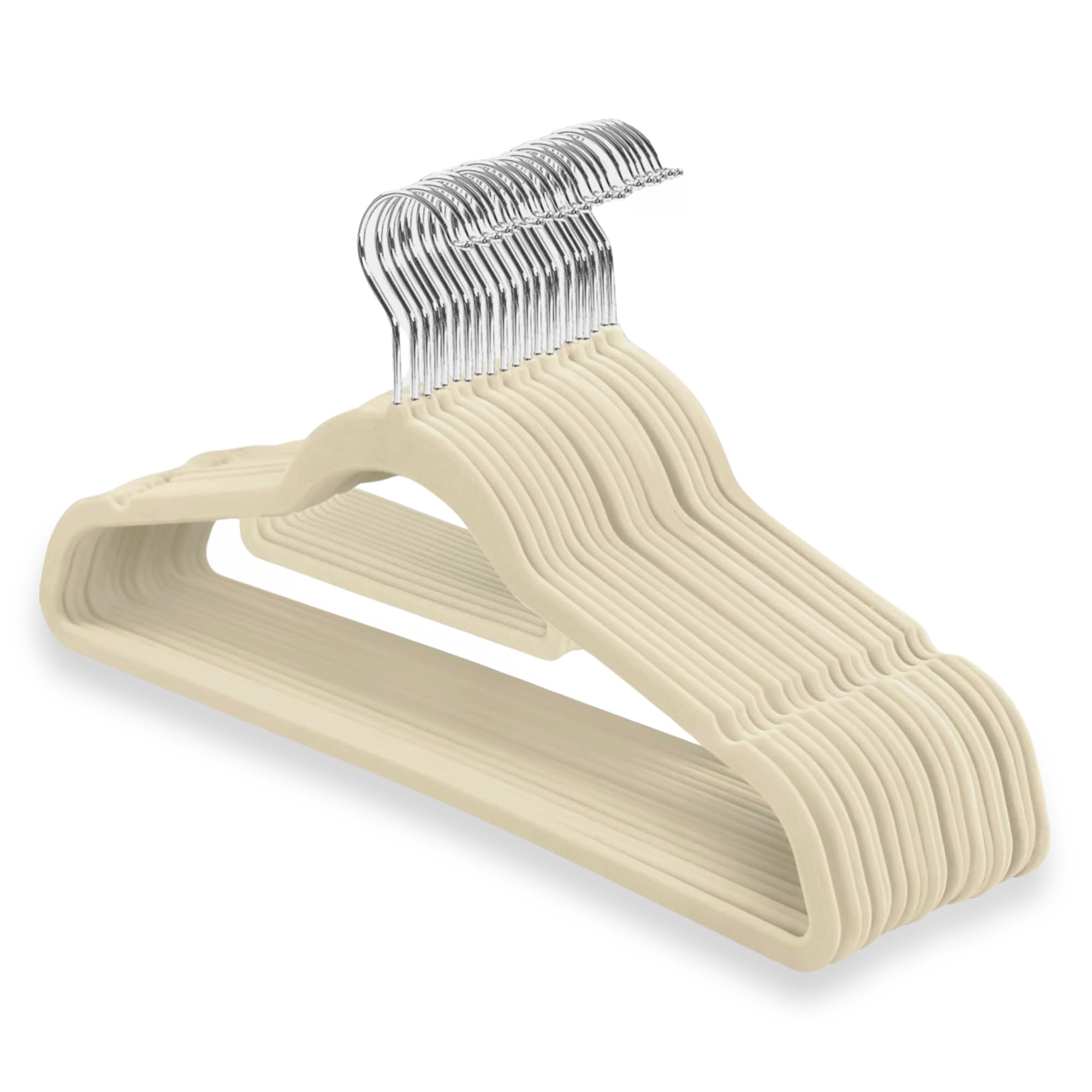 1ABOVE Rutschfeste Kleiderbügel aus Samt, 20er-Pack – Robuste 41 cm lange Kleiderbügel in Elfenbein mit drehbaren Haken und Krawattenklammer