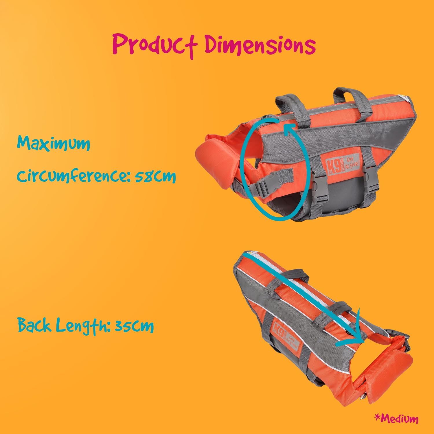 K9 Pursuits High Visibility Life Jacket - Medium Size | Water Recovery Handle | Reflective Accents 7