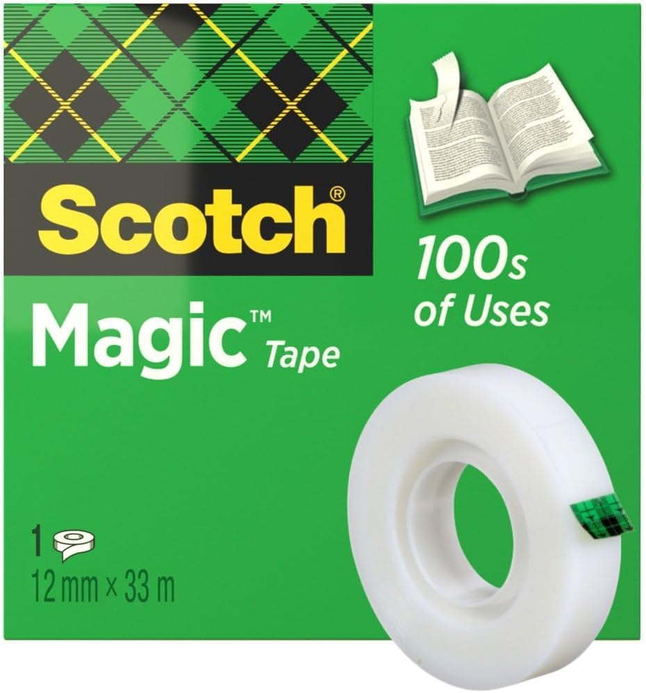 Scotch Magic Tape - Invisible Finish | 12 mm x 33 m Roll | Trusted 3M Adhesive