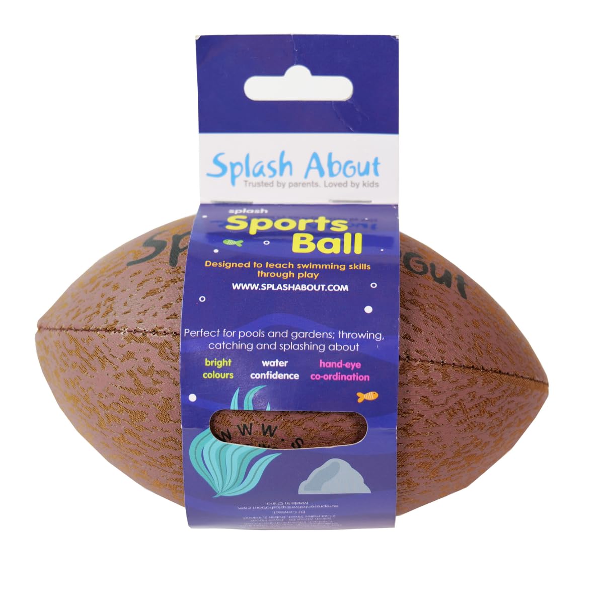 Splash About Oval Sports Ball - Air-Filled, Lightweight, Safe for Pools | Brown | Ages 6+ 3