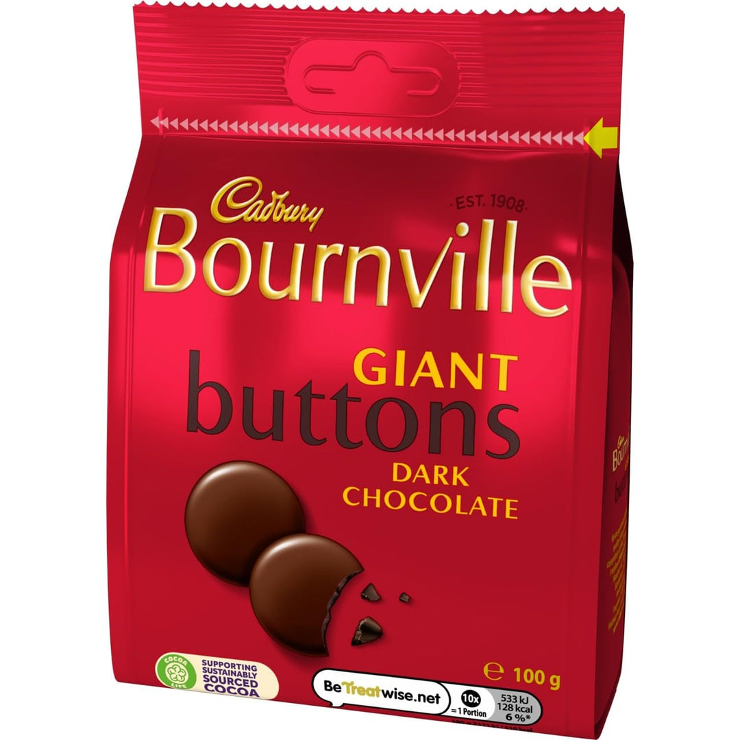 Cadbury Bournville Dark Chocolate Giant Buttons, Sharing Bag, 100g