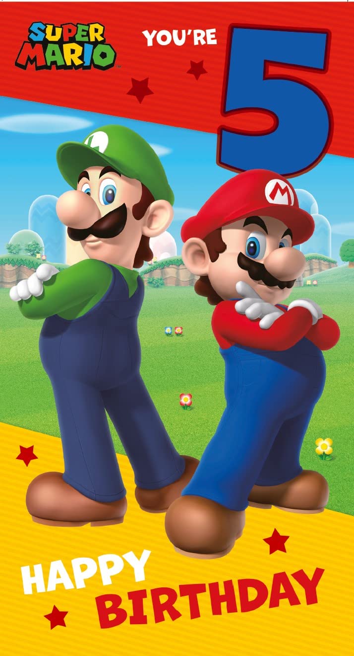 Danilo Promotions LTD Super Mario Brothers 5th Birthday Card | Red and Blue | 12.7 cm x 22.86 cm