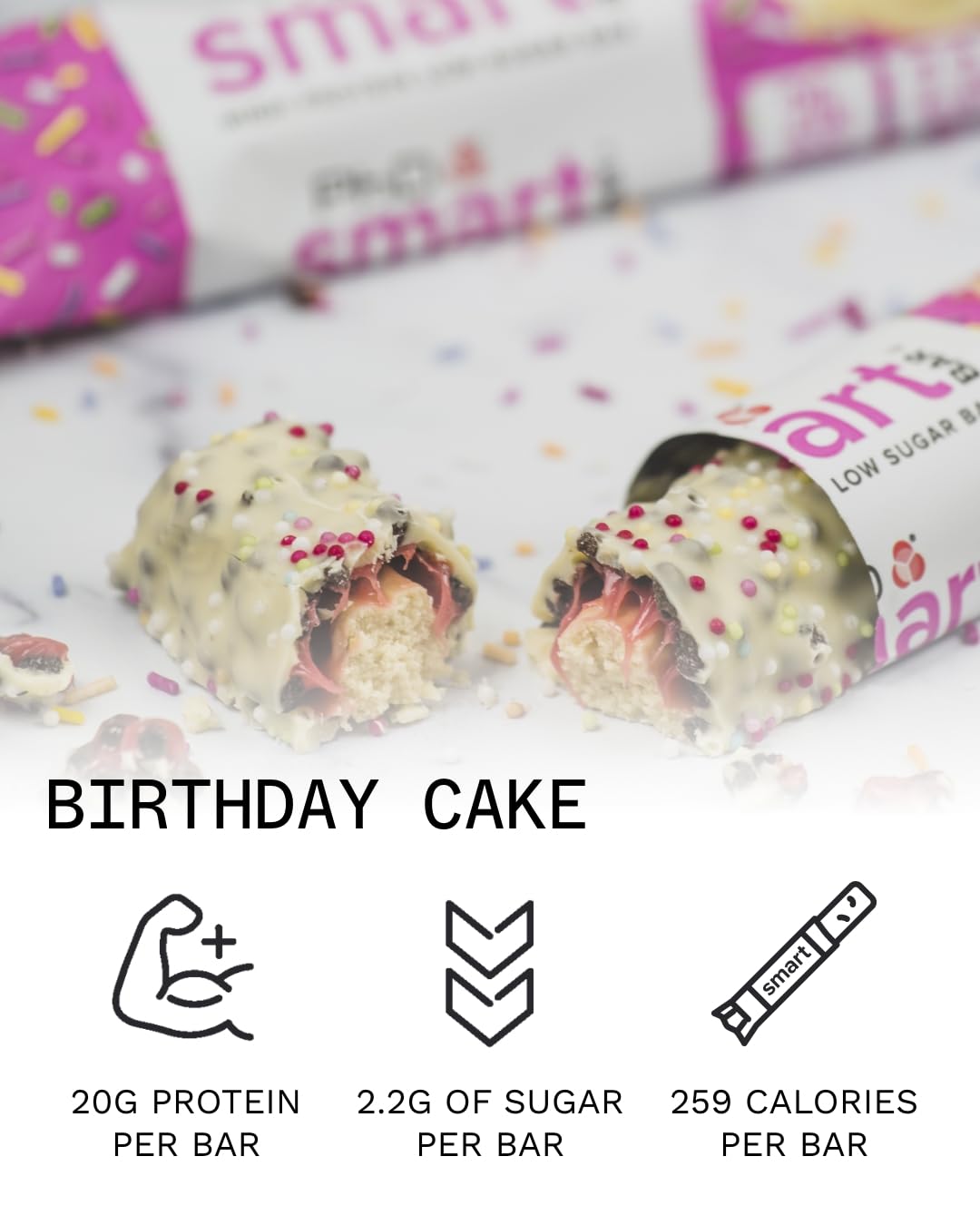 PhD Nutrition Smart Protein Bar - Birthday Cake | 20g Protein | Low Sugar | 12 Bars 2