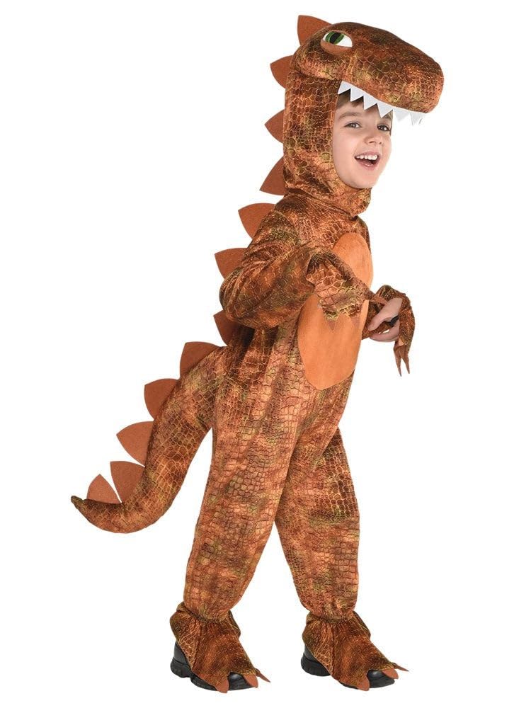 Amscan T-Rex Costume - Kids Brown Hooded Jumpsuit with Tail 1