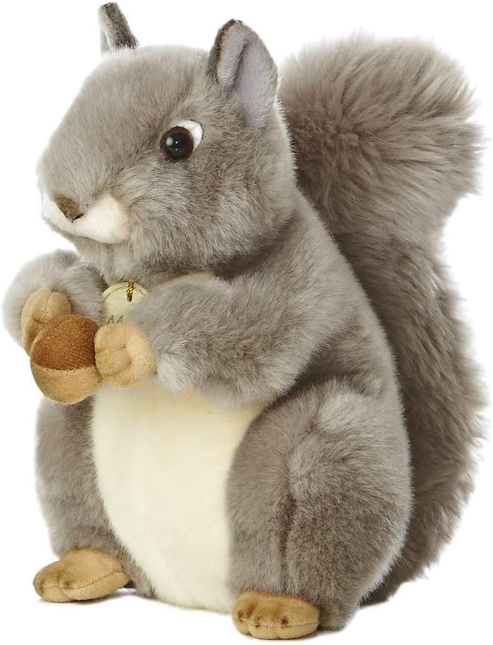 MiYoni Squirrel - Soft Plush Toy Holding Acorn, Grey 1