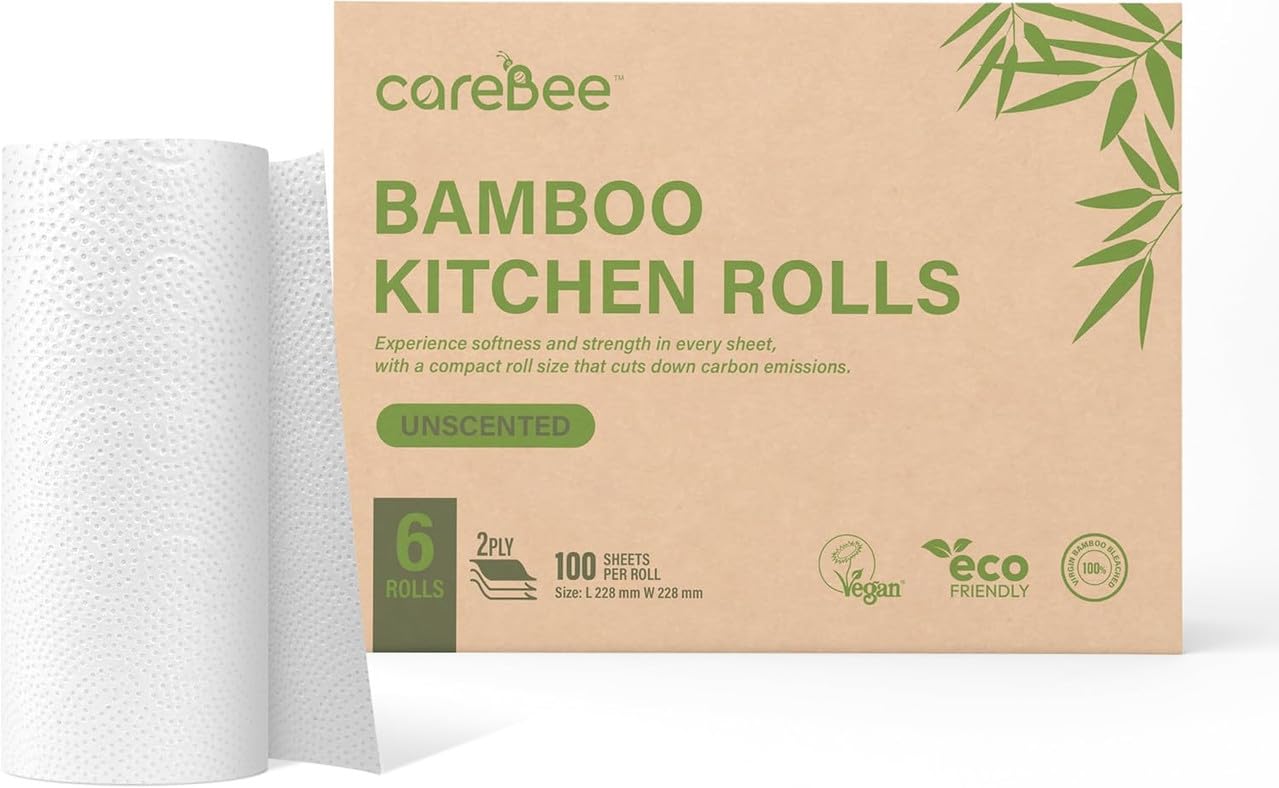 CareBee Kitchen Roll - 2 Ply Strong & Absorbent Bamboo Paper Towels | 3 Rolls 6