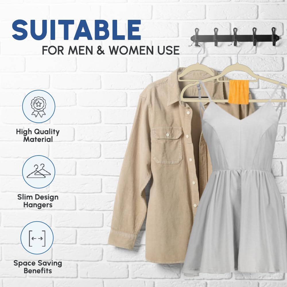 1ABOVE Non-Slip Velvet Hangers 20-Pack - Heavy Duty 41cm Ivory Closet Organizers with Swivel Hooks & Tie Bar 4