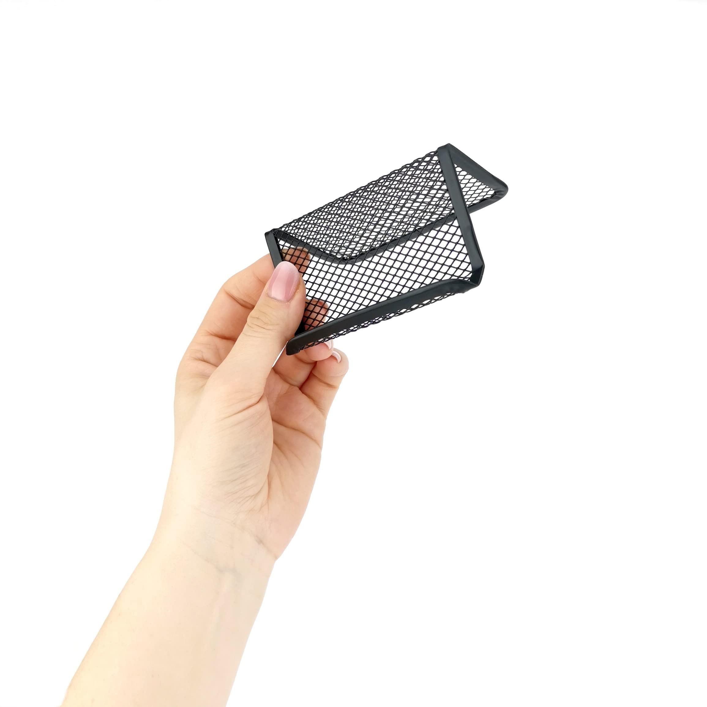 D.RECT Metal Mesh Business Card Holder - Black Lacquered Finish | Durable & Elegant Desktop Organizer 3