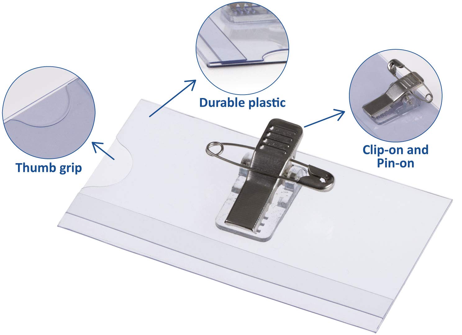 EUROPEL Name Badge Holders with Crocodile Clip, Safety Pin & Blank Card Insert Sheets (Pack of 24) | Horizontal ID Card Holder for School, Colleges, Offices & Corporate Event | 75 x 40 mm, 121260 5