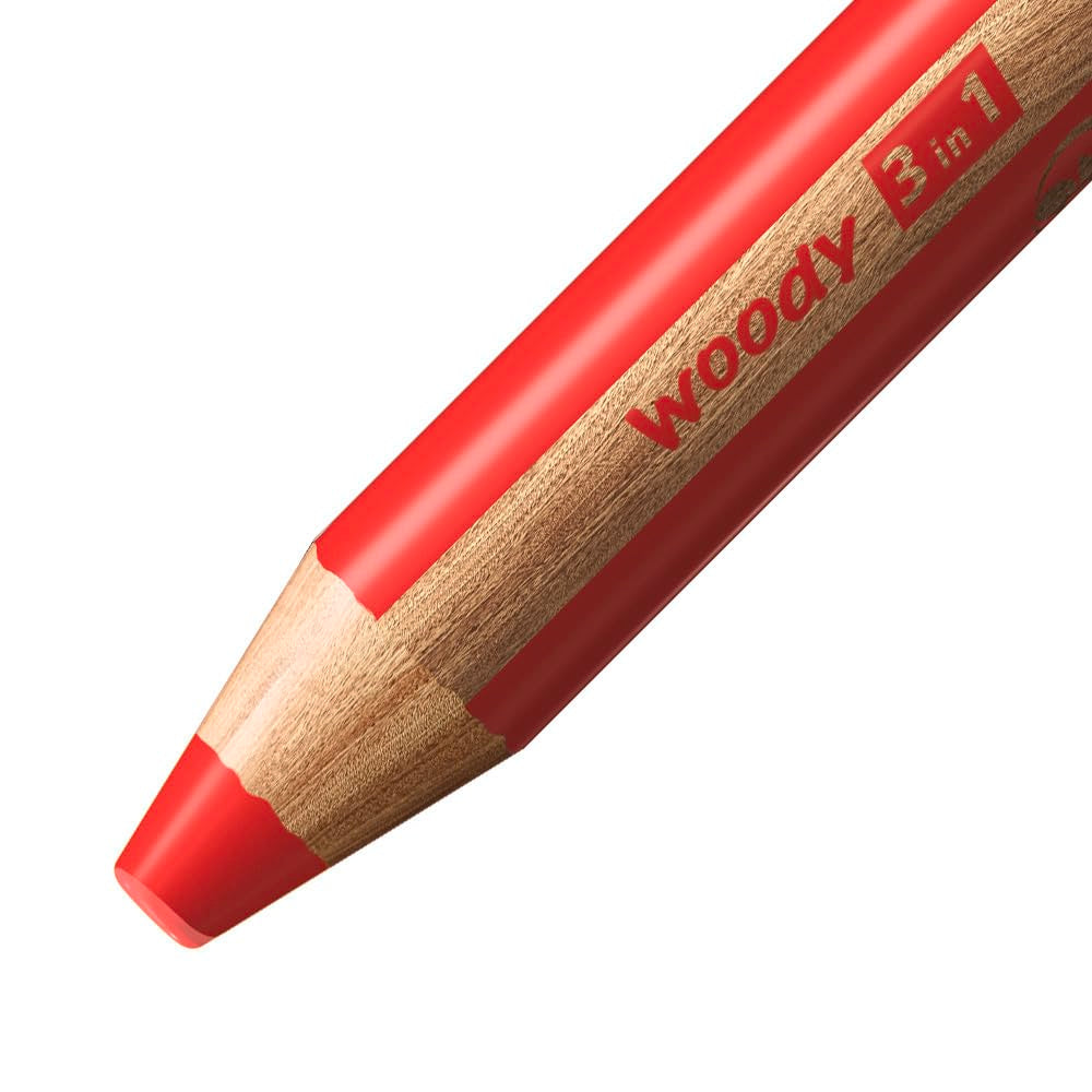 STABILO woody 3-in-1 Coloured Pencils - 10 Assorted Colours Wallet + Sharpener 3