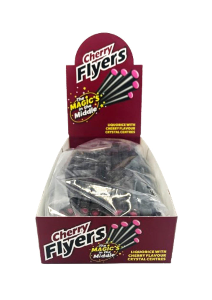 Flyers Giant Cherry Liquorice Sticks Carton - 40 Sticks | Tangy Cherry Flavoured Sweets with Sugar Crystals | Vegan Friendly Bulk Confectionery