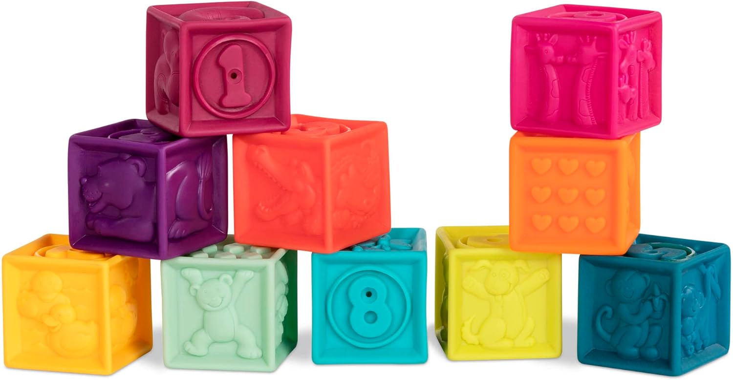 B. toys One Two Squeeze™ 10 Soft Squeezable Baby Blocks - Stacking & Learning Toy for 6+ Months 1