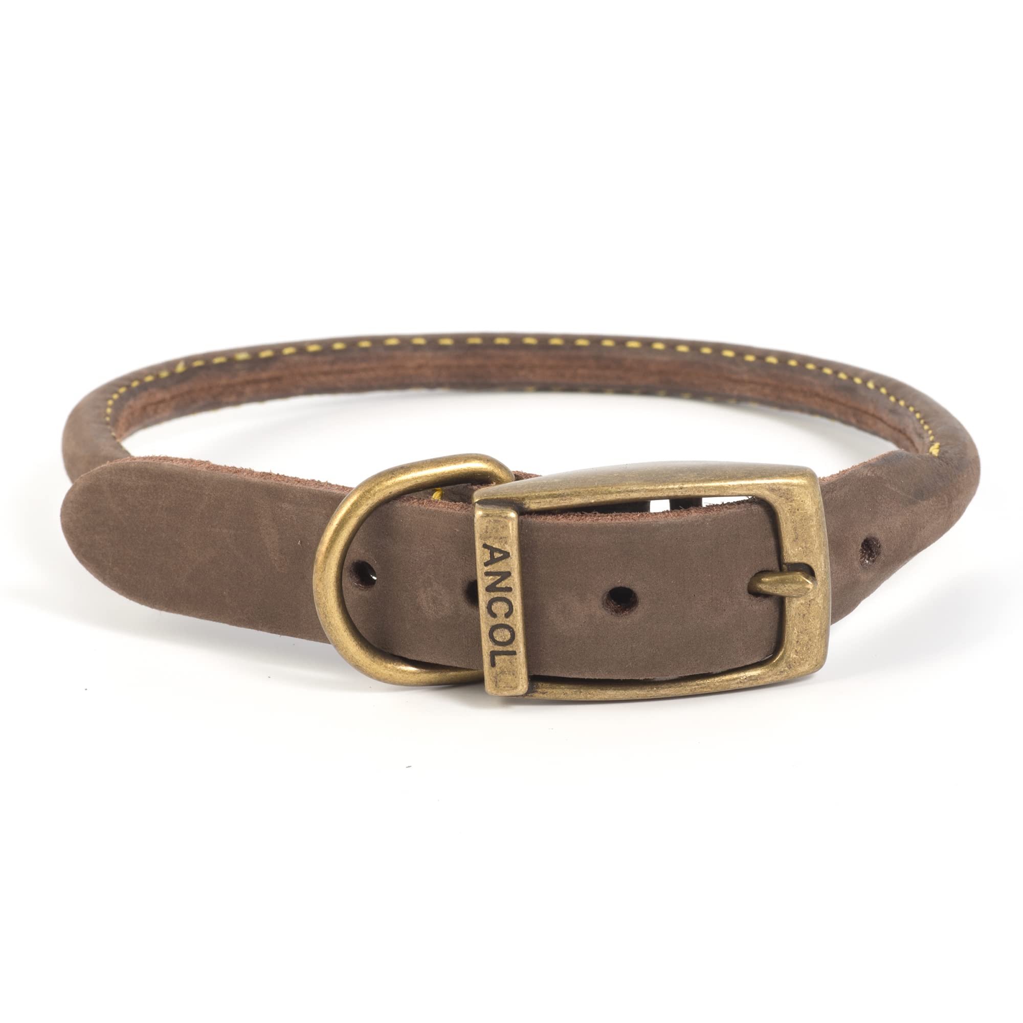 Ancol Timberwolf Round Leather Dog Collar - Sable | Size 4 (35-43 cm Neck)