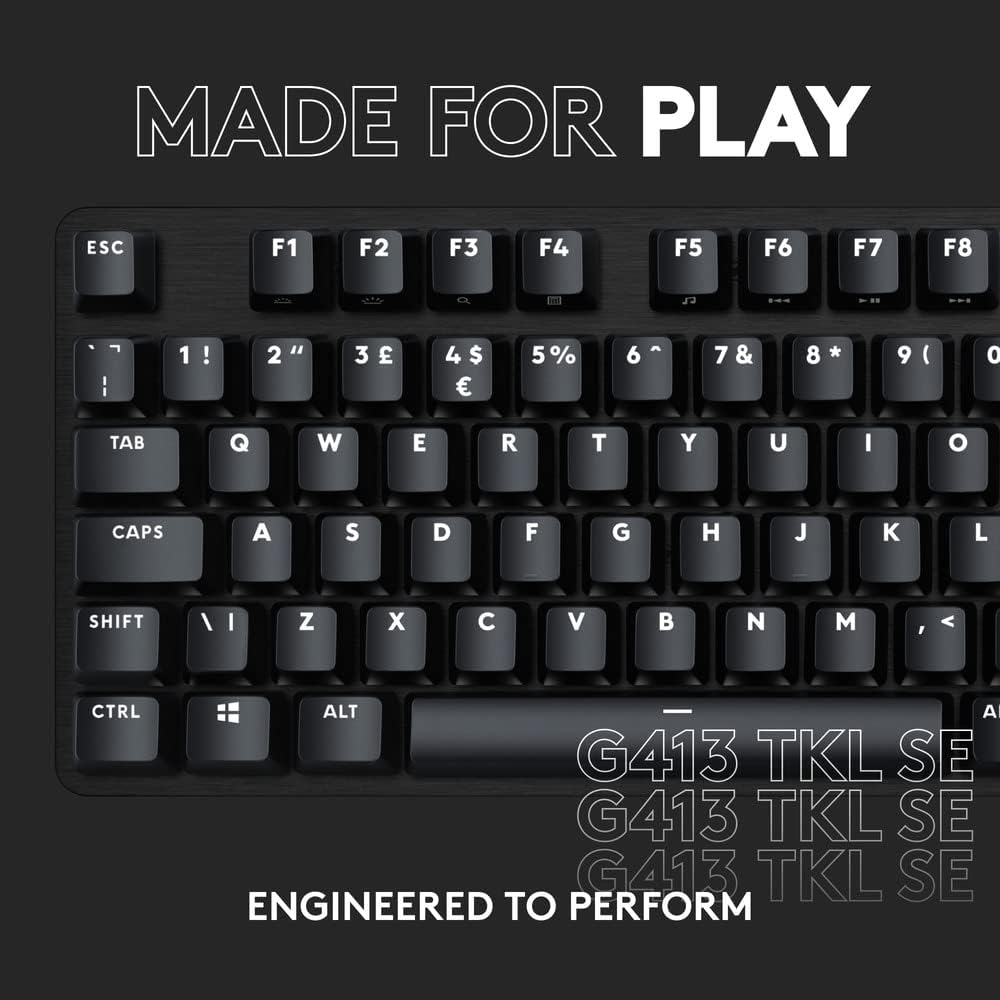 Logitech G413 TKL SE Mechanical Gaming Keyboard - Tenkeyless with Tactile Switches, PBT Keycaps, Backlit Black Aluminum Design