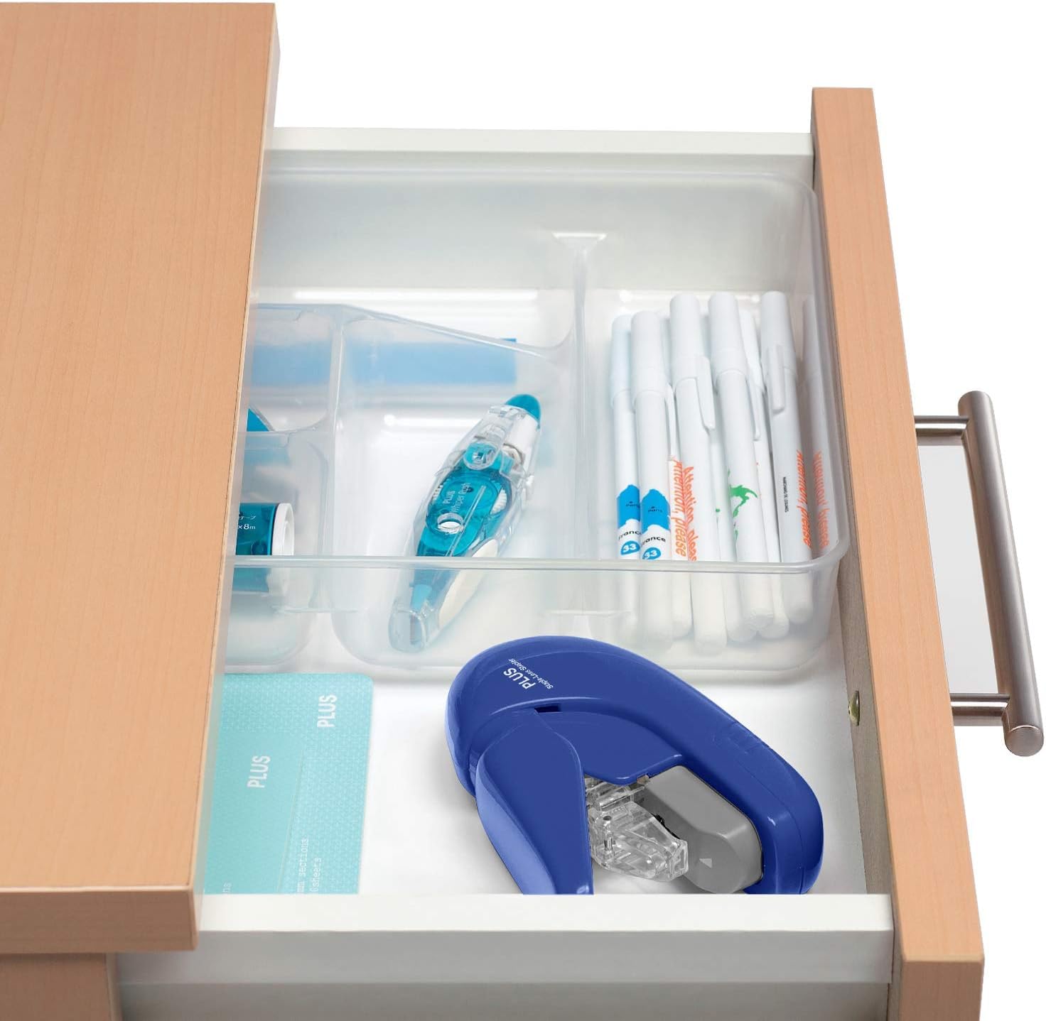 PLUS Desktop Stapler - Staple-Free, 5 Sheet Capacity, Blue | Power Assist Mechanism 7