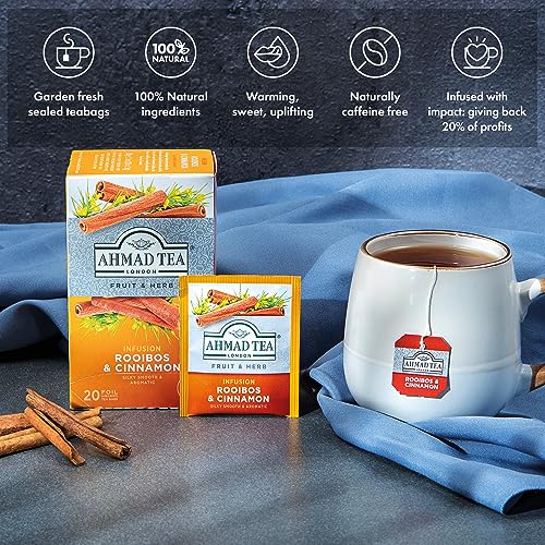 Ahmad Tea Rooibos & Cinnamon Herbal Infusion - 20 Individually Foil-Wrapped Teabags