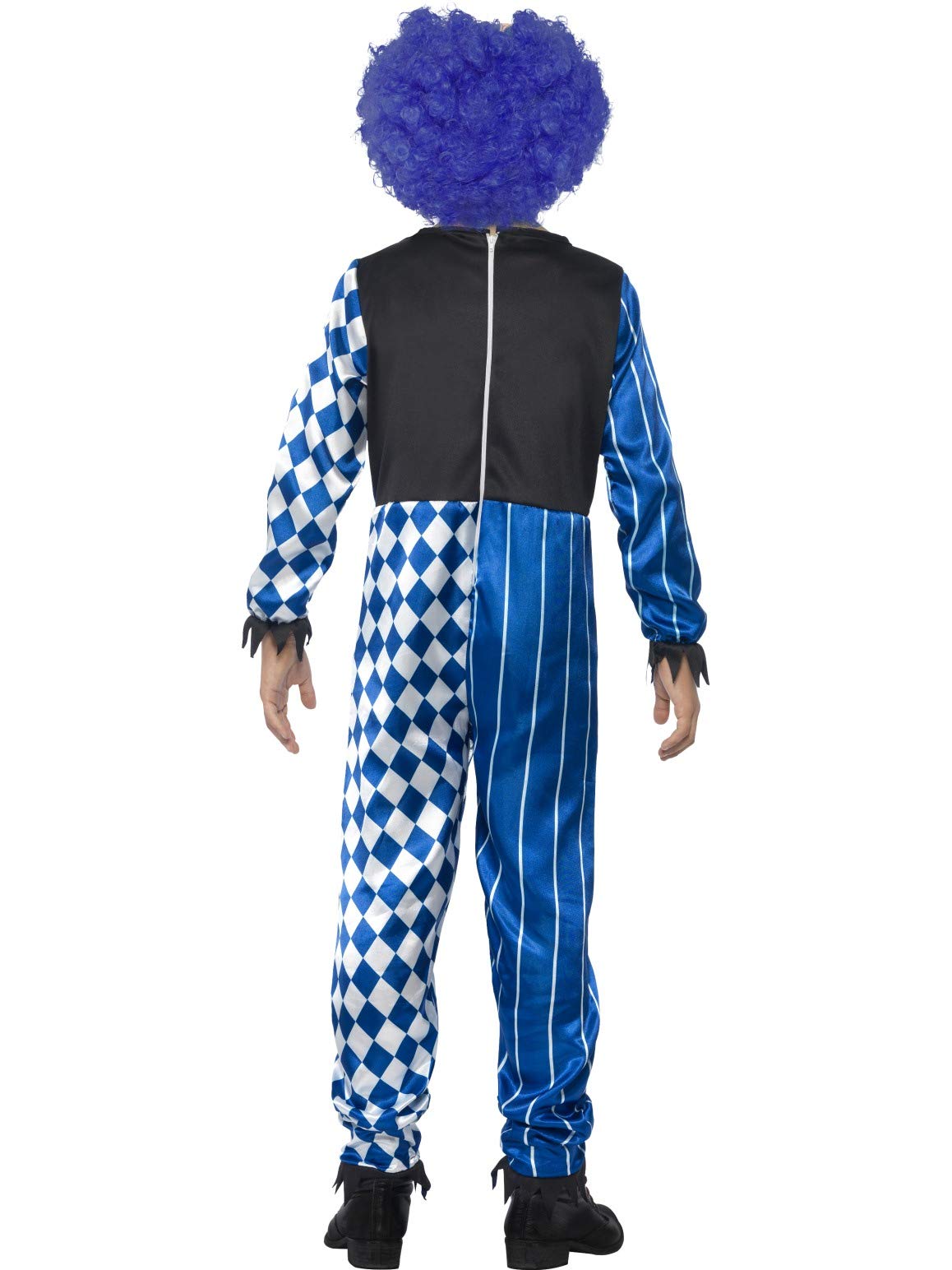 Smiffys Deluxe Sinister Clown Costume - Blue Jumpsuit with EVA Mask, Attached Brain & Hair, Ages 7-9 2