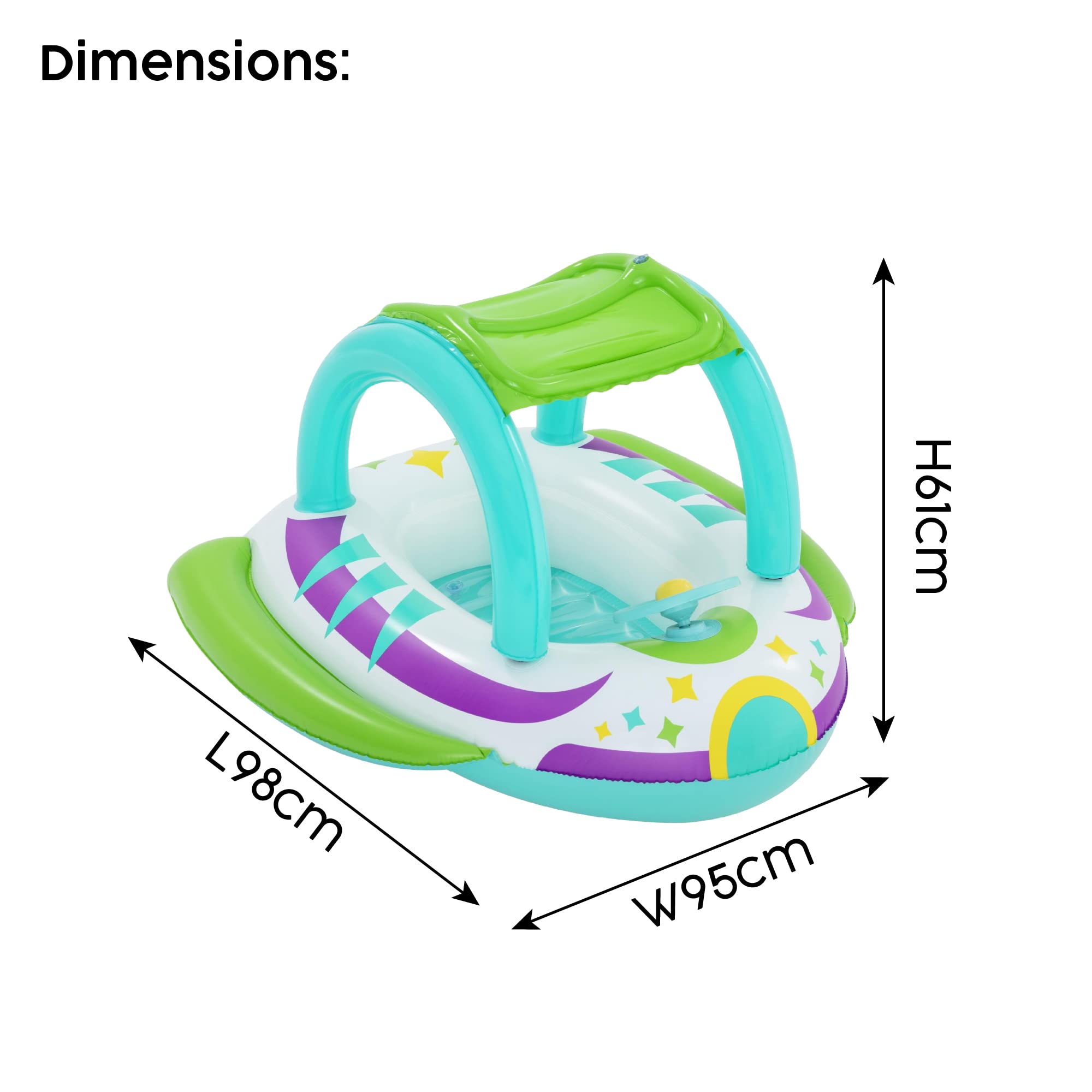 Bestway Space Splash Baby Car Pool Float - Detachable UV Sunshade | Interactive Steering Wheel | Ages 3+ 6