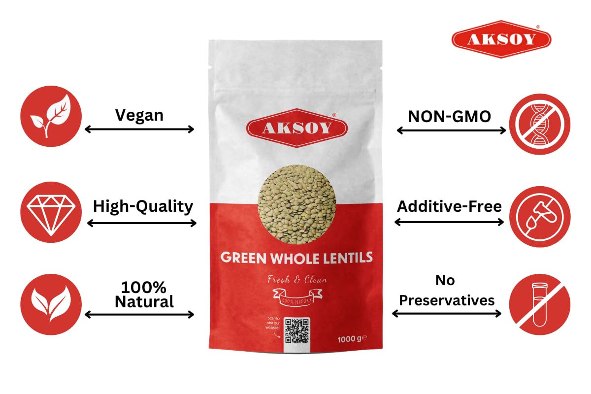 AKSOY Green Whole Lentils - 1kg Bag | Rich in Iron & Folate | Suitable for Vegetarians & Vegans 7