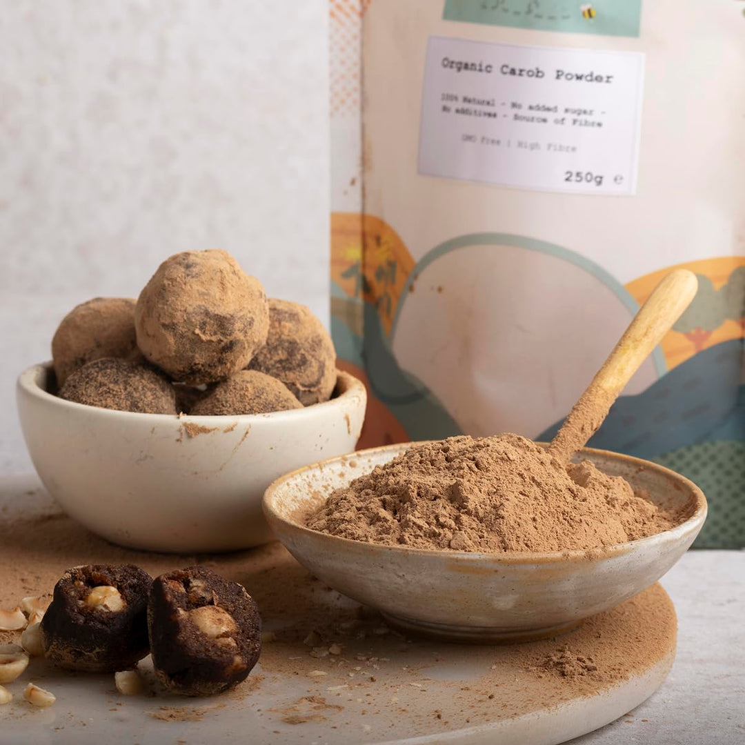 Organic Carob Powder 250g - Grade A Vegan Chocolate Substitute - Wholefood Earth