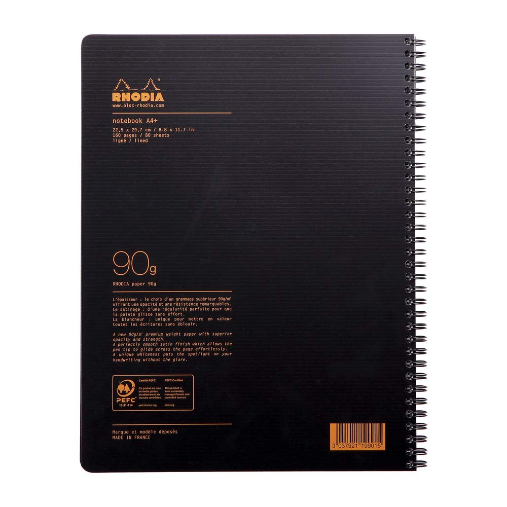 Rhodia 119901C Spiral Notebook - Black A4+ | Lined | 160 Microperforated Pages 5