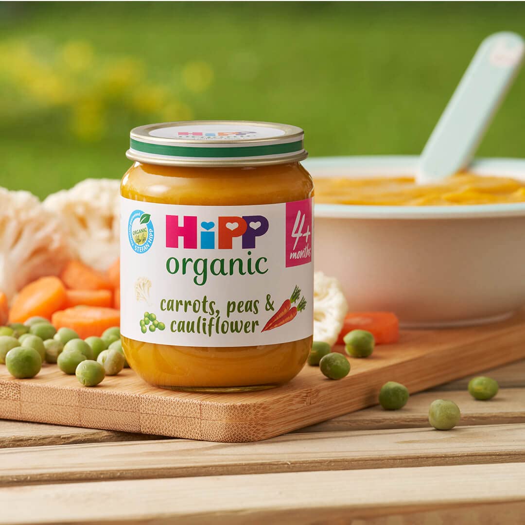 HiPP Organic Carrots, Peas & Cauliflower Baby Food Jar 4+ Months 125g (Pack of 2)