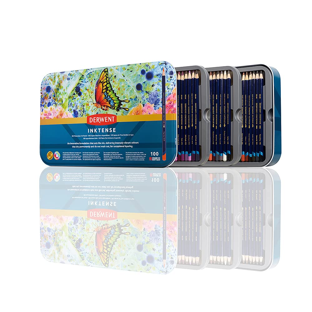 Derwent Inktense Pencils Art Set - 100 Permanent Watercolour Pencils in Tin | 4mm Core