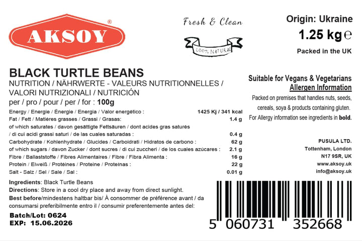 Aksoy Black Turtle Beans 1250g | Dried Black Beans for Soups, Stews & Sauces