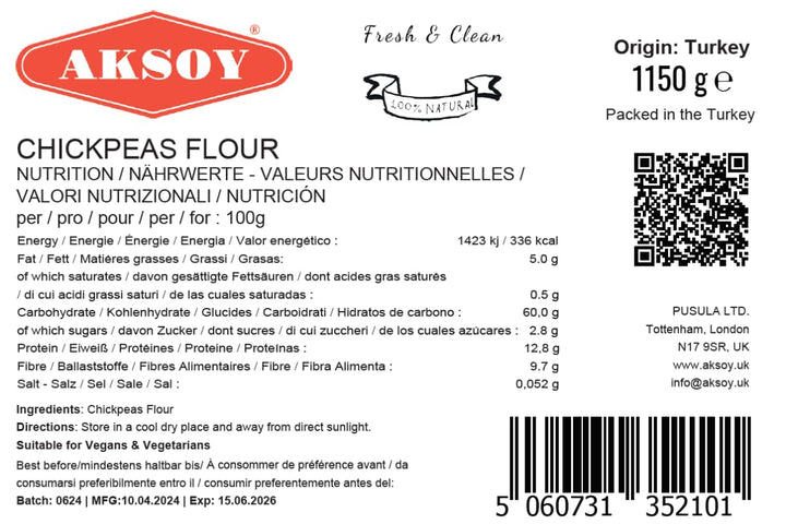Aksoy Chickpeas Flour 1150gr | High Protein, Gluten-Free Baking & Cooking Flour
