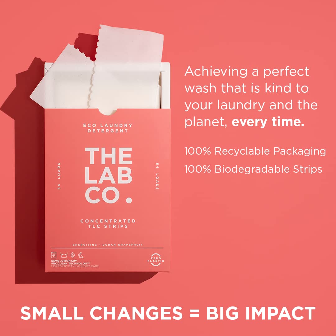 The Lab Co. - Laundry Detergent Strips 64 Loads (Eco Ultra-Concentrated, Non-Bio, Sensitive Skin, Fragrance: Grapefruit Amber Eucalyptus)