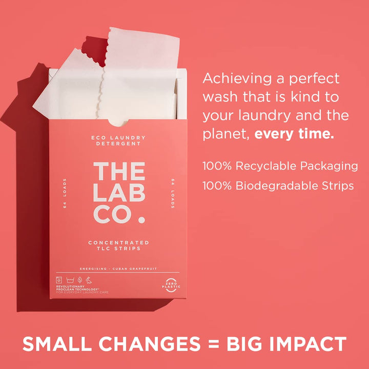 The Lab Co. - Laundry Detergent Strips 64 Loads (Eco Ultra-Concentrated, Non-Bio, Sensitive Skin, Fragrance: Grapefruit Amber Eucalyptus)