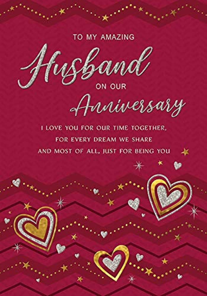 Piccadilly Greetings Anniversary Card for Husband - 9 x 6 inches | Magenta 1