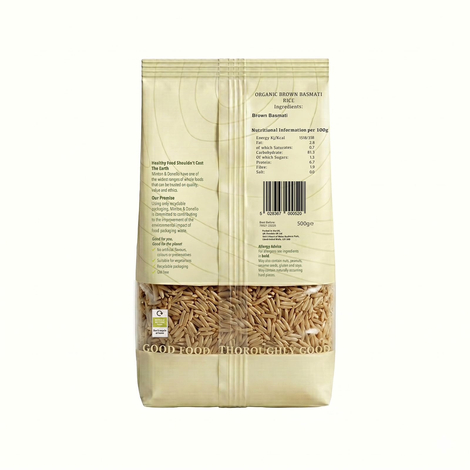 Mintons Good Food Organic Brown Basmati Rice - 500g Whole Grain | Low Fat & Low Calorie 2