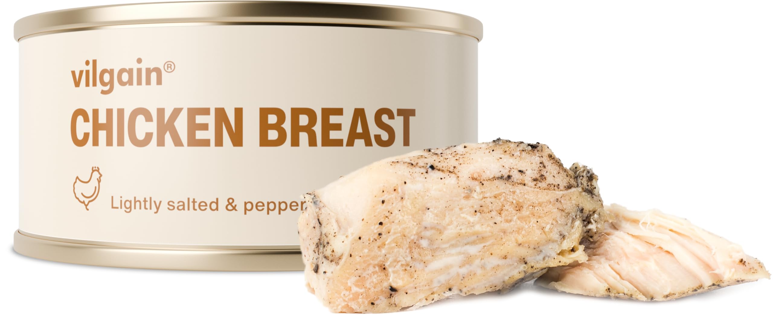 Vilgain Chicken Breasts with Salt and Pepper - 100g Tin | 98% Chicken Breast | 20g Protein 1