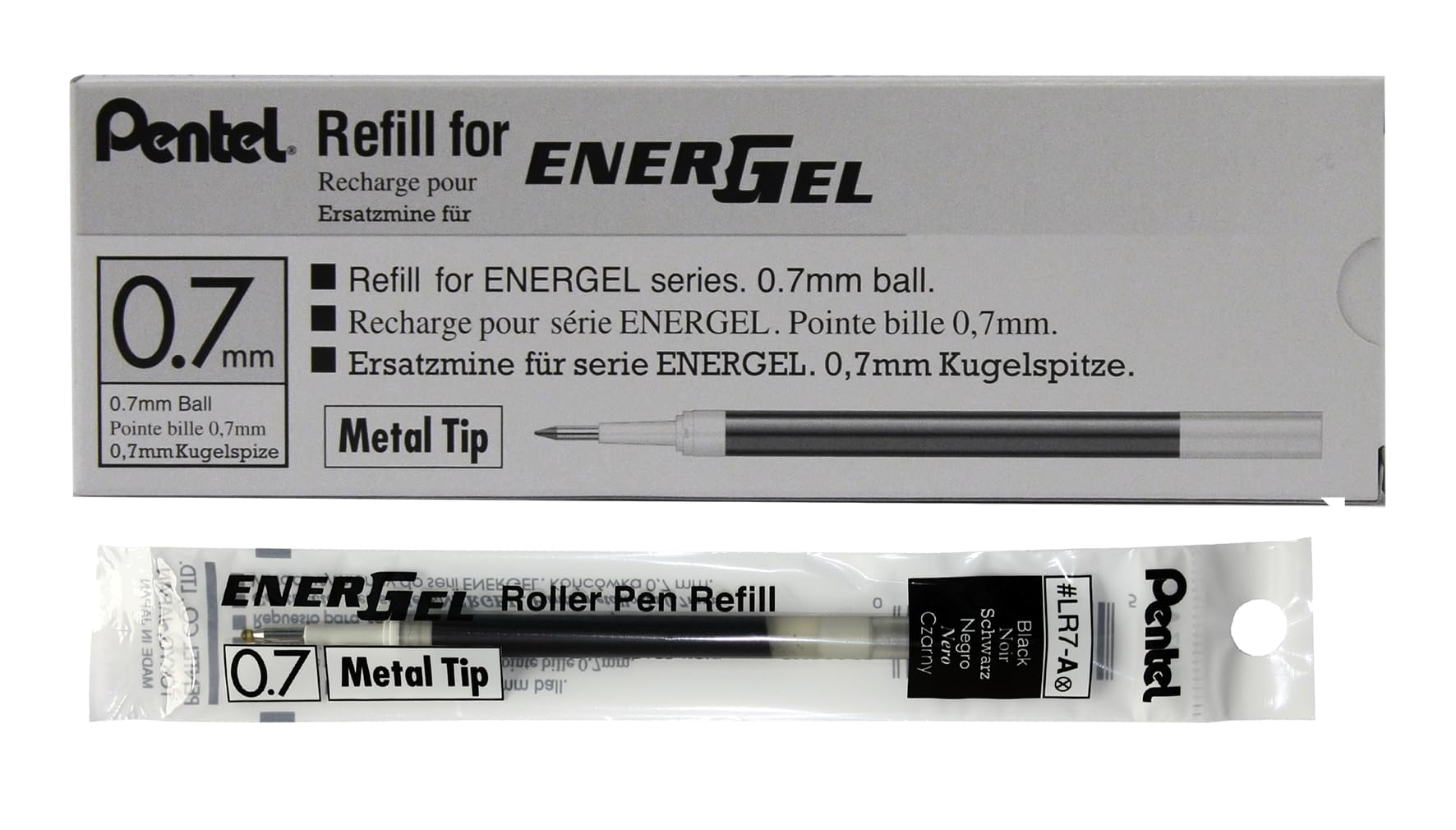 Pentel EnerGel LR7 Pen Refill - Black Liquid Gel Ink | Pack of 12 | Fast Drying 1