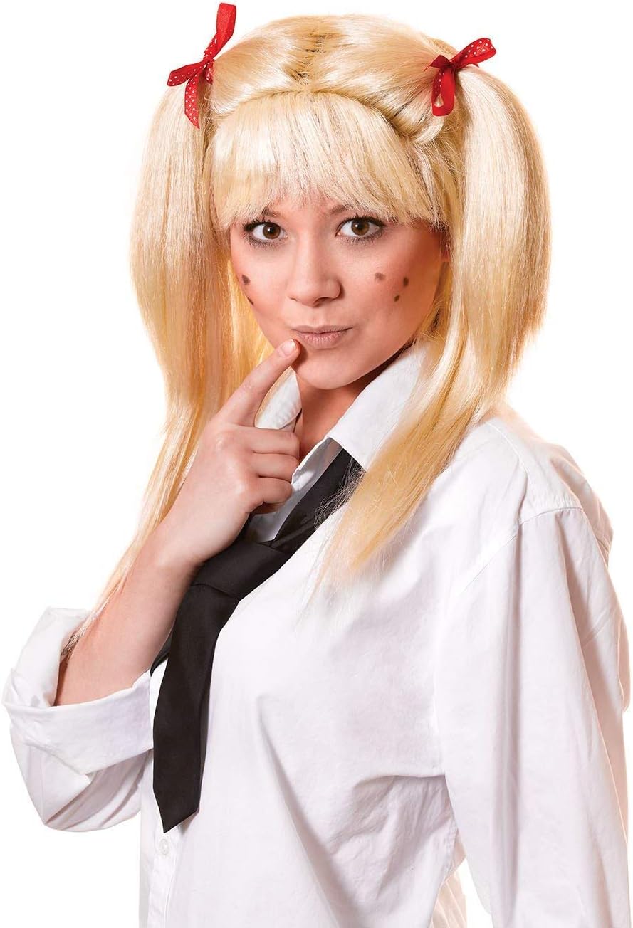 Schoolgirl Wig with Bows, Blonde/Red, One Size 1