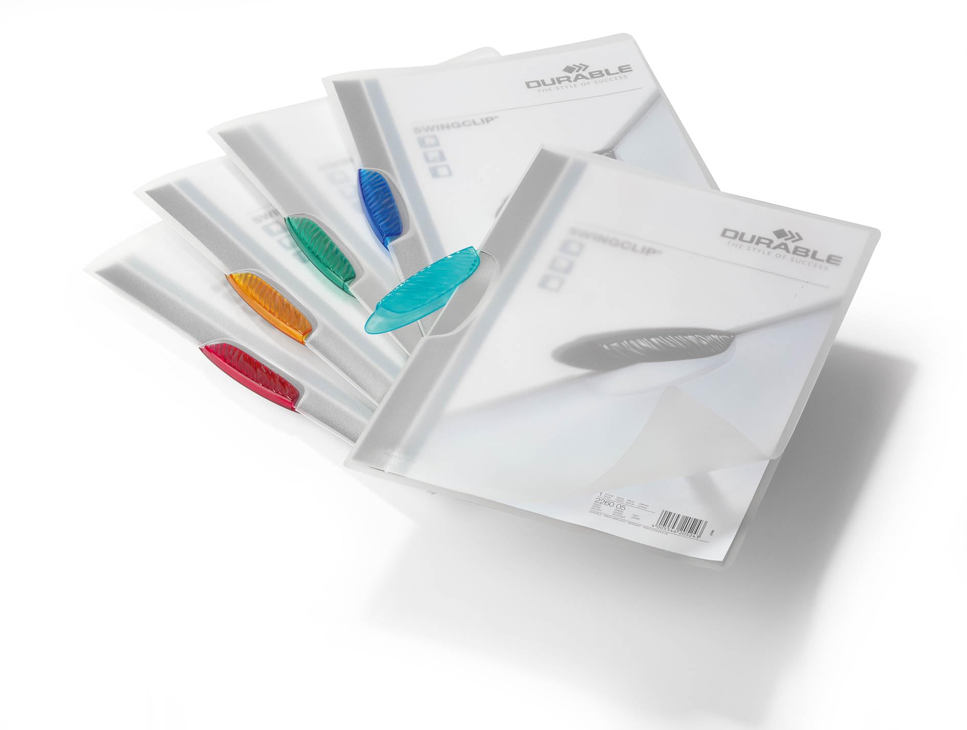 Durable SWINGCLIP® - 5 Pack A4 Clip Folders | Holds 30 Sheets | Transparent with Multicolor Clips 4