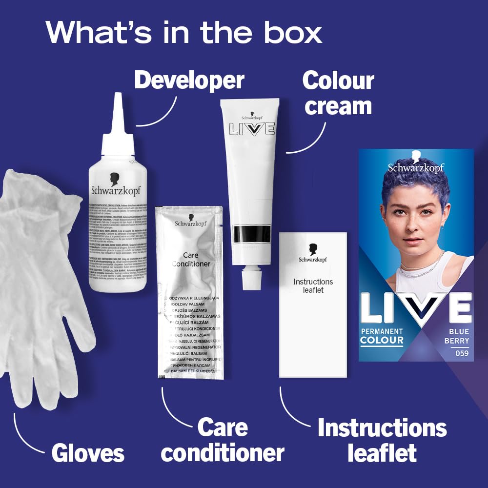 Schwarzkopf LIVE Intense Colour Berry Blue 059 - Permanent Hair Dye with Vibrancy Serum 3