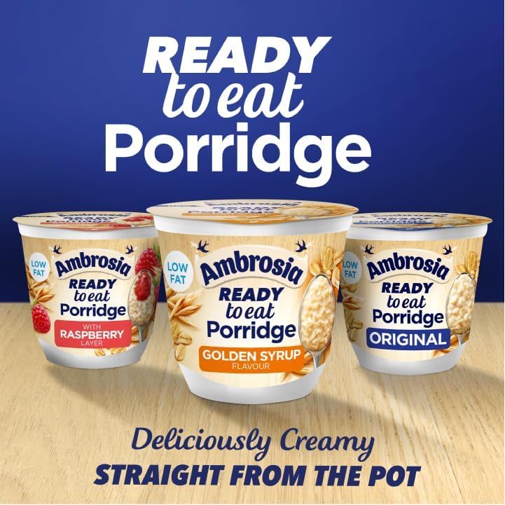 Ambrosia Raspberry Layered Porridge Pots - British Wholegrain Oats, Ready-to-Eat | 210g Pots (Pack of 6) 6