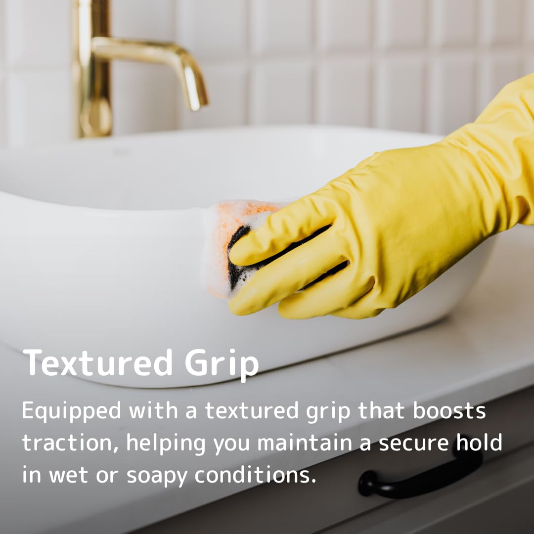 Essentialz Yellow Latex Household Gloves - Medium Size, Reusable, Powder-Free | 2 Count 4