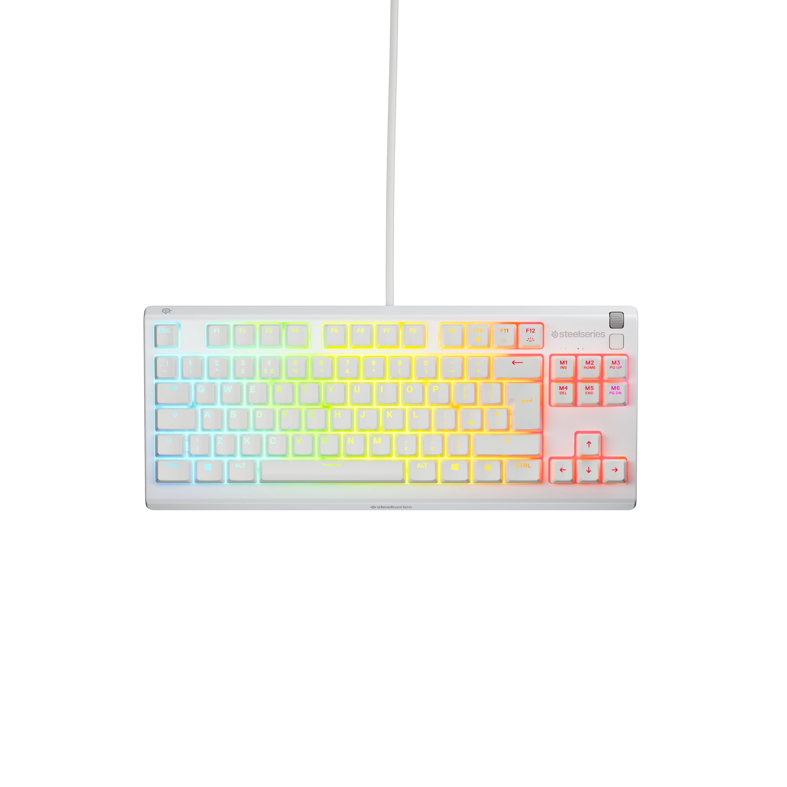 SteelSeries Apex 3 TKL Weiße RGB-Gaming-Tastatur – UK-Layout – 8-Zonen-RGB – Flüsterleise Schalter – Wasserfest