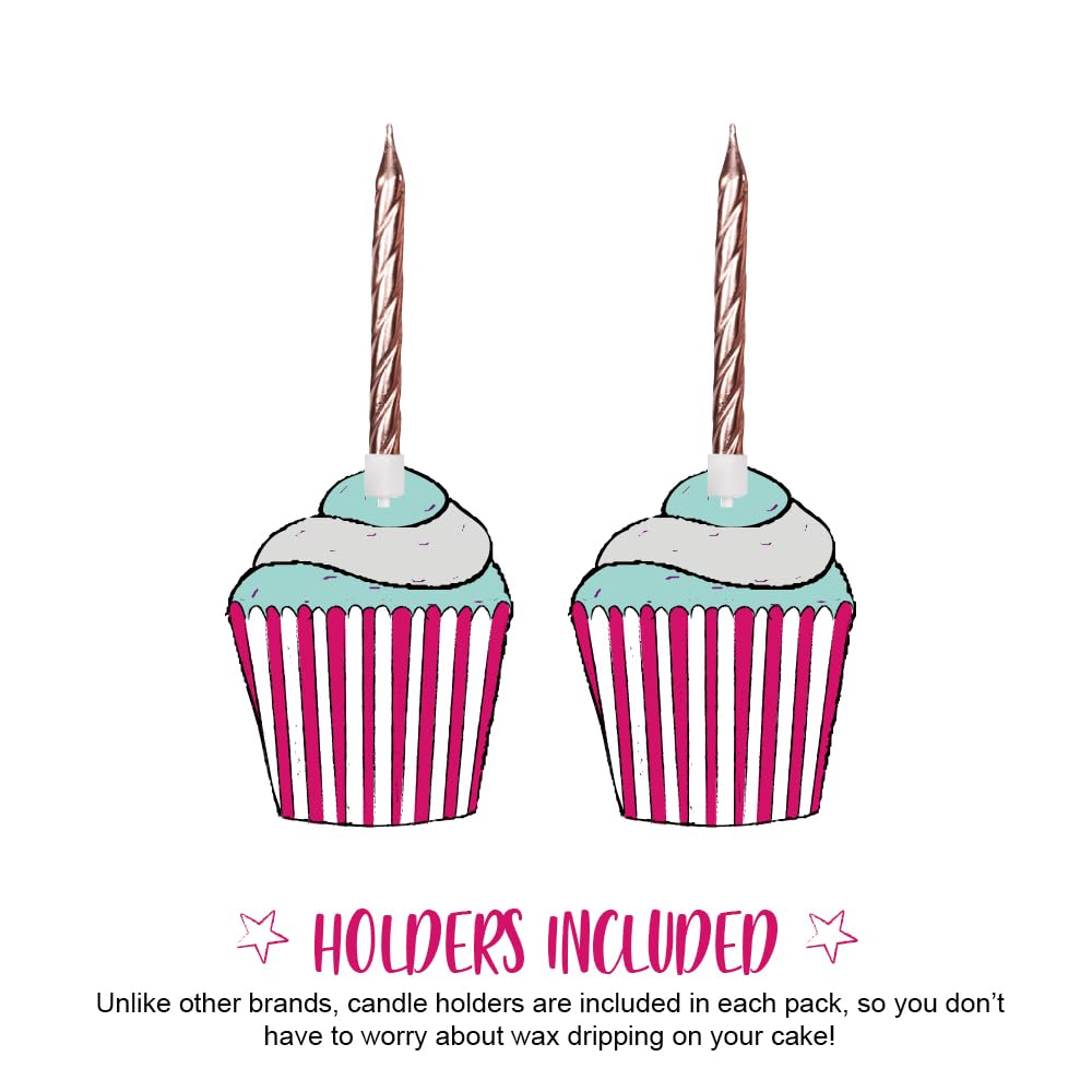 Anniversary House Pack of 12 Rose Gold Metallic Spiral Birthday Candles with Holders | 7.5cm Tall 5