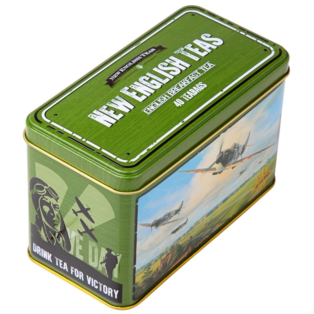 New English Teas - Spitfire Tea Tin with English Breakfast Teabags, 40 Count