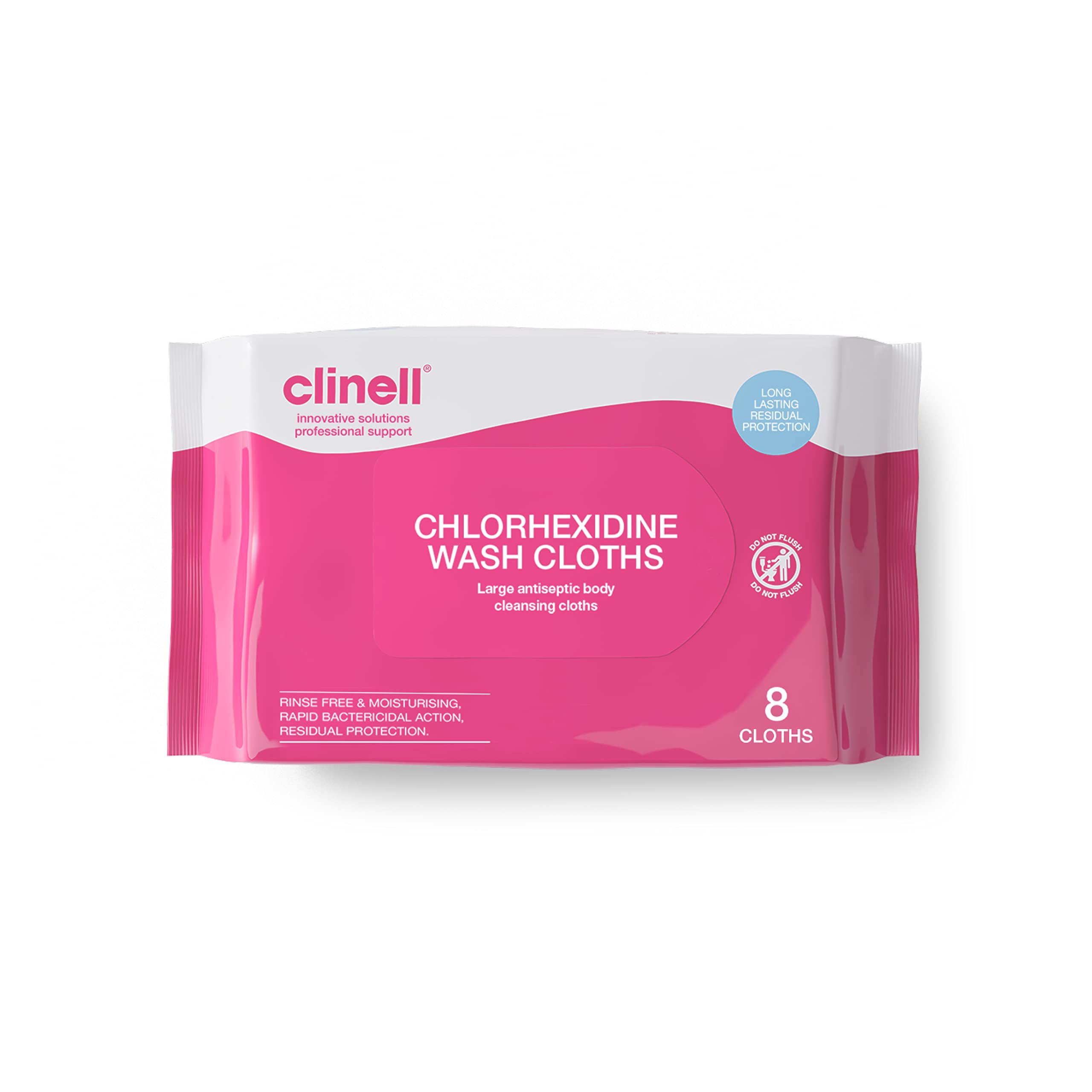 Clinell Chlorhexidine Wash Cloths - 8 Count Pack | Rinse Free Disinfectant Wipes