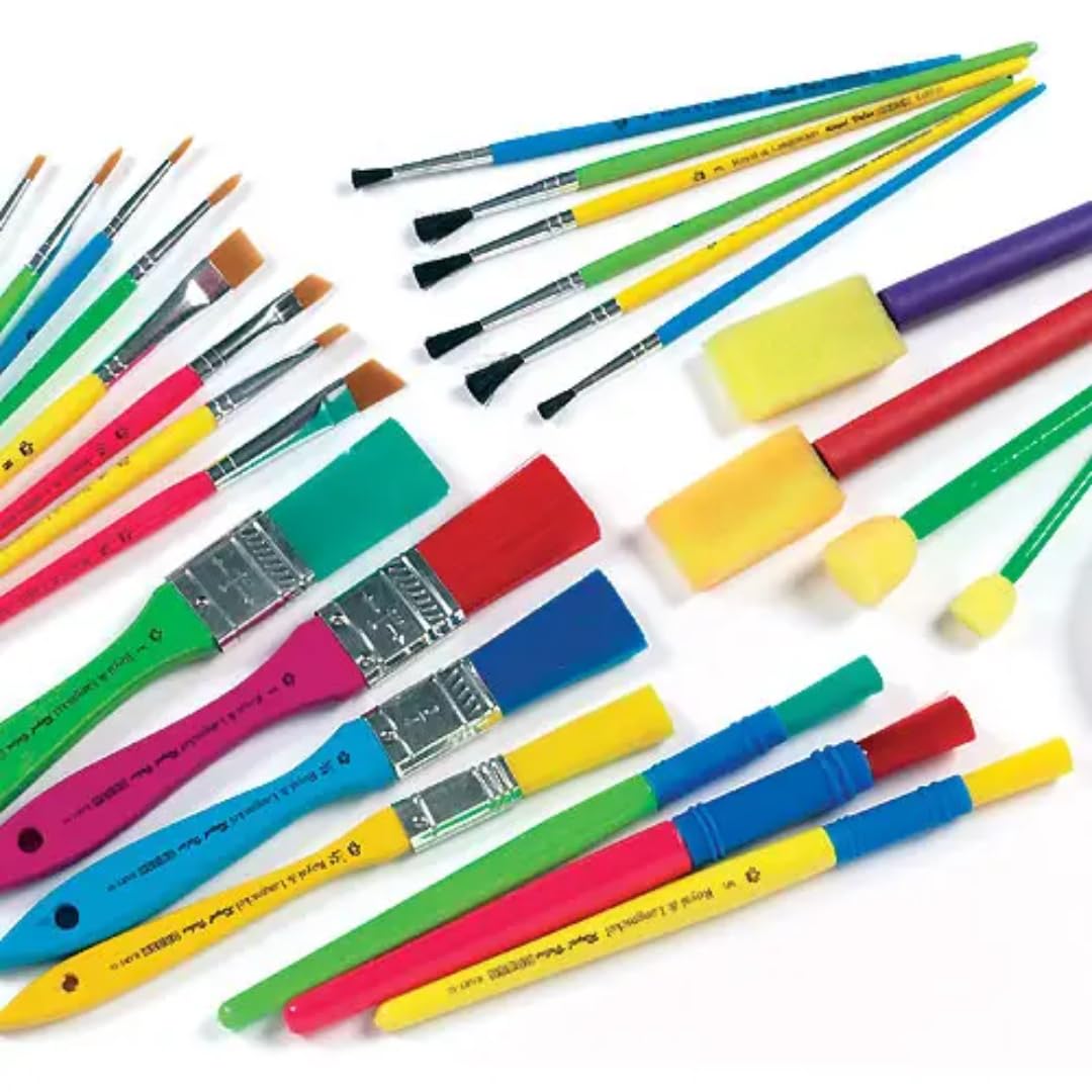 Baker Ross Kids Paint Brush Set - 25 Assorted Brushes and Foam Dabbers 1
